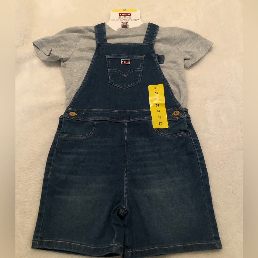 Levi's Blue Denim Overalls with Gray Tee